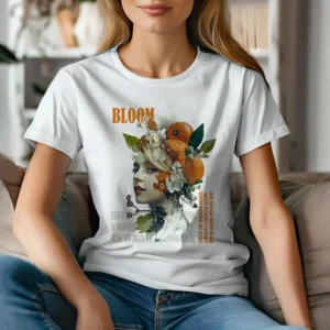 חולצת נשים לבנה עם הדפס "Bloom"