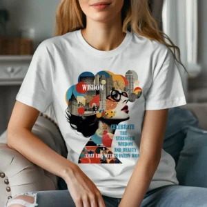 חולצת נשים לבנה עם הדפס wisdom